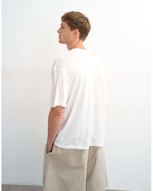 Topman White Relaxed Fit Linen Mix T-shirt for men
