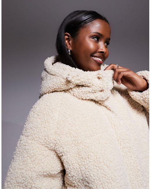 Threadbare Natural Ski Short Borg Puffer Jacket With Hood