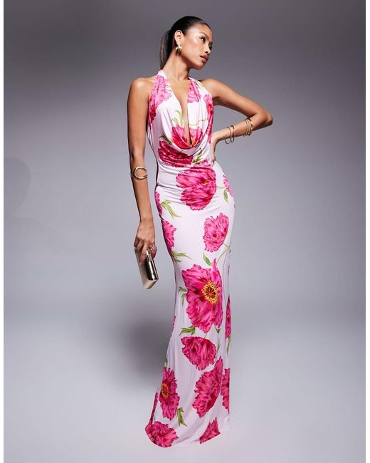 Vestito Lungo Con Scollo Ad Anello Allacciato Al Collo di AFRM in Pink