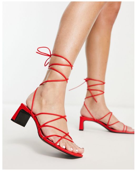 Monki Tie Up Heeled Sandals in Red | Lyst Canada