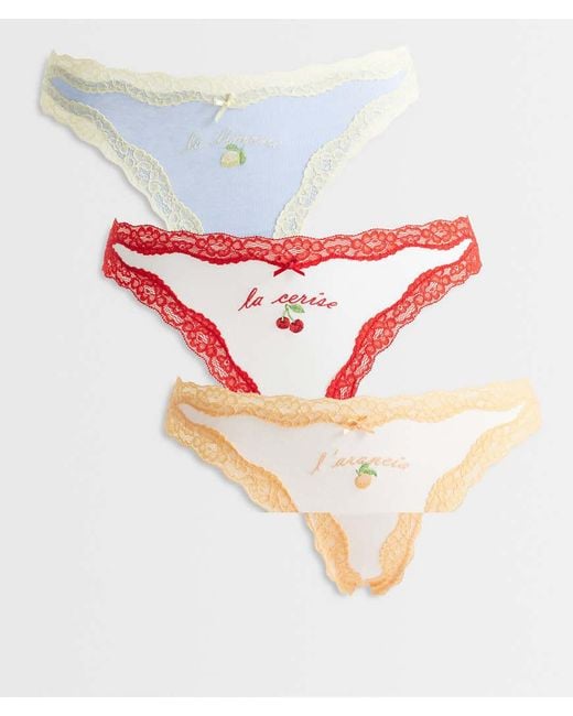 Lindex White Wilma 3 Pack Lace Trim Brazilians