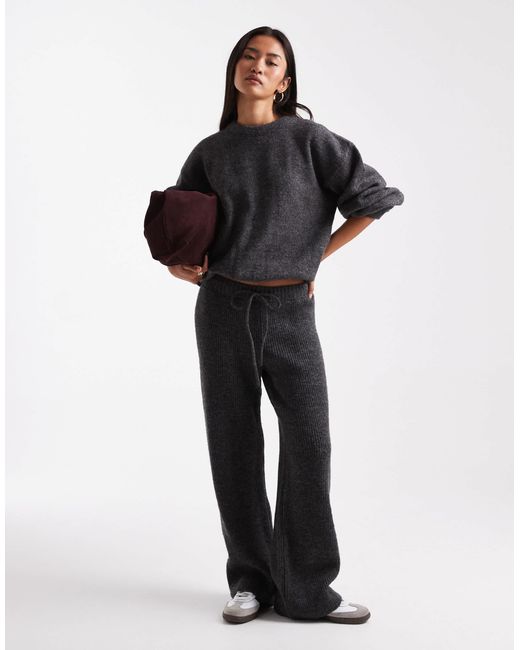 ASOS Black Ribbed Wide Leg Knitted Pants