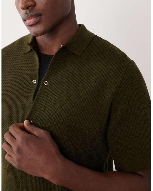 ASOS Green Relaxed Knitted Waffle Button Through for men