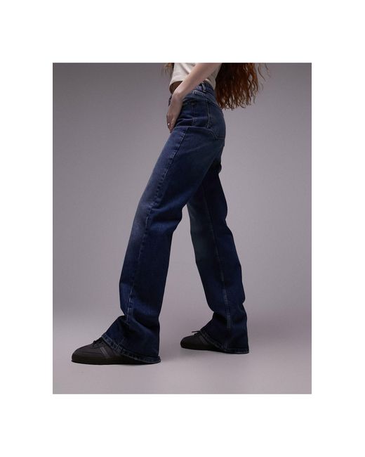 TOPSHOP Blue Mid Rise Relaxed Flare Jeans