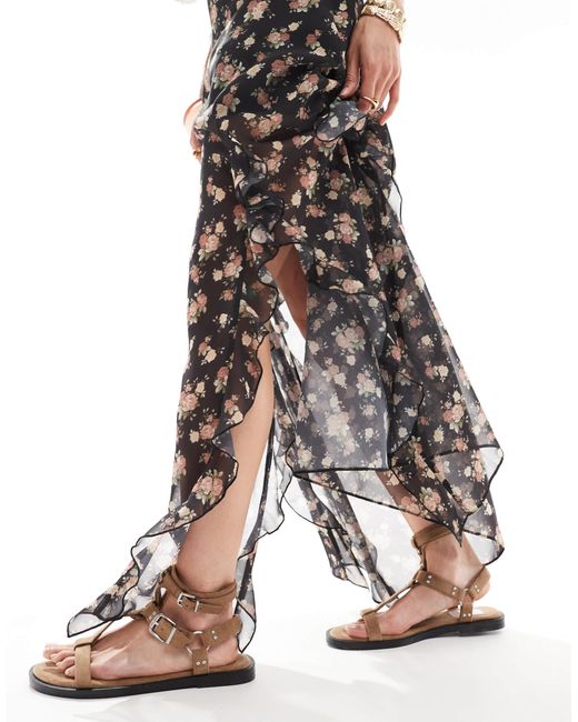 ASOS Multicolor – bedruckter maxirock aus chiffon mit mit rüschen