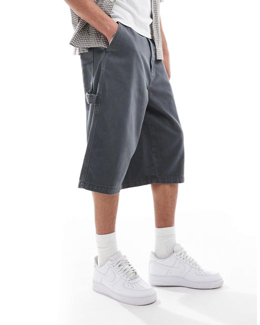 Bershka – weite worker-jeans-shorts in Blue für Herren