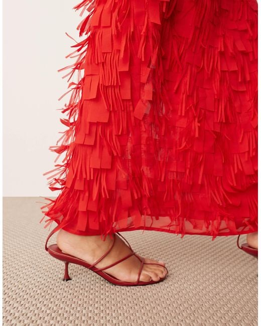 ARRANGE Red Sculptural One Shoulder Texture Hybrid Maxi Dress