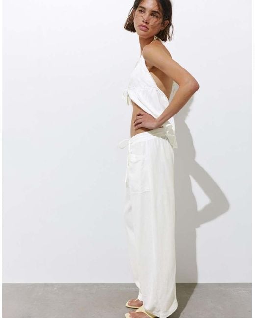 Pull&Bear White Linen Blend Trousers