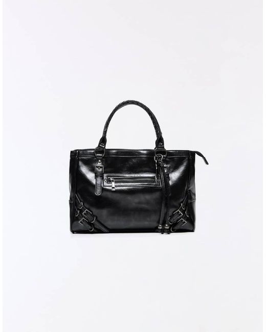 Bershka Black Zip And Buckle Bag