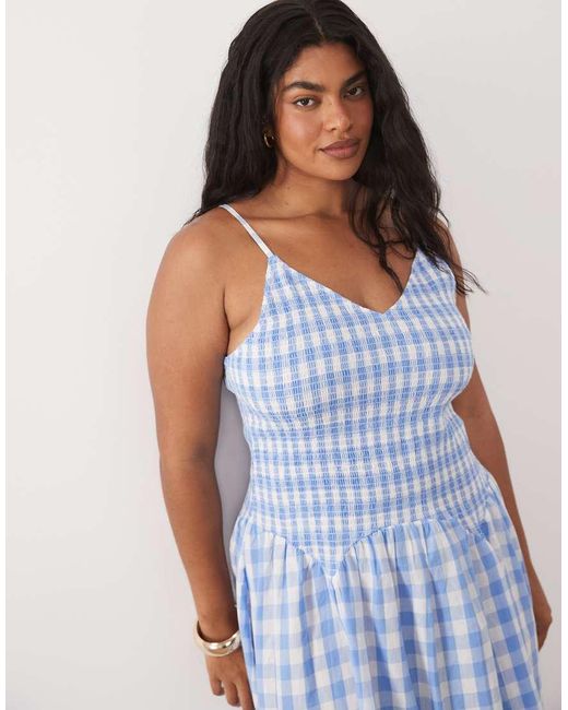 Esmee Curve Blue Shirred Drop Waist Maxi Beach Dress