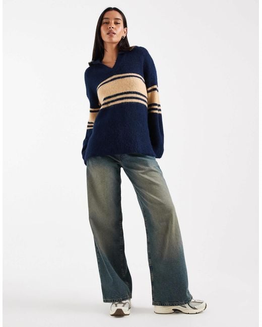 ONLY Blue Split Neck Knitted Polo