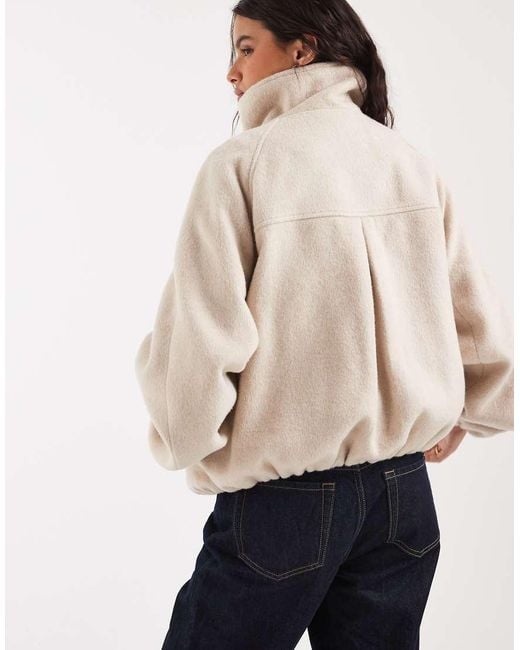 ASOS Natural Funnel Neck Bubble Hem Jacket With Wool