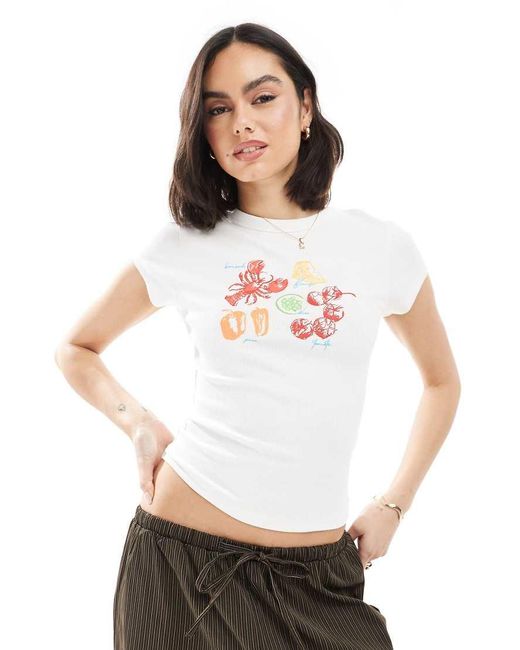 ASOS White Ribbed Baby Tee With Lobster Graphic