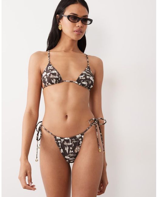 Wild Lovers Brown Rodeo Coastal Print Tie Side Bikini Bottom