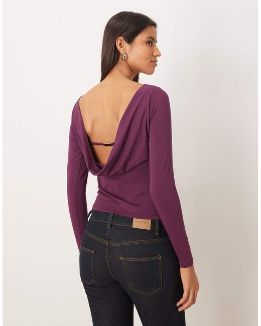 Abercrombie & Fitch Purple Slash Neck Cowl Back Long Sleeve Top