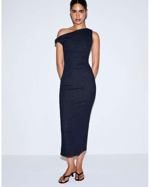 Bershka Blue Off-shoulder Denim Dress