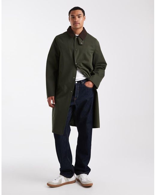 Impermeabile Taglio Lungo Kaki Scuro Con Colletto di New Look in Green da Uomo