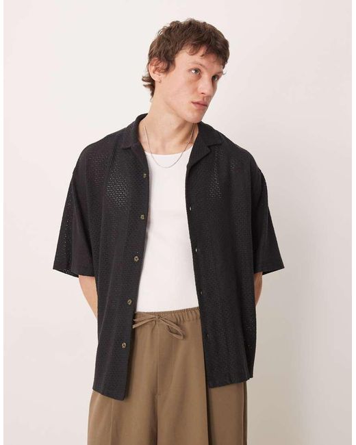 ASOS Black Oversized Revere Texture Shirt for men