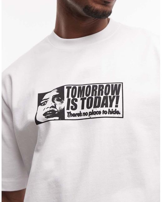 Weekday White Relaxed Fit T-shirt With 'tomorrow' Graphic Print for men