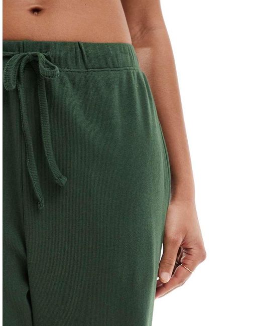 Brave Soul Green Ribbed Cropped T-shirt And Wide Leg Trouser Lounge Set