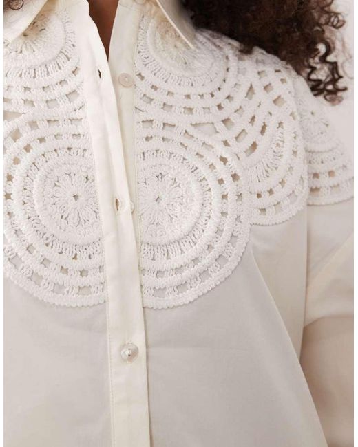 ASOS Natural Crochet Detail Mini Shirt Dress