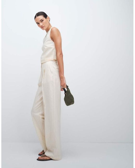 Mango White Cadena Linen Mix Pleat Front Tailored Trouser