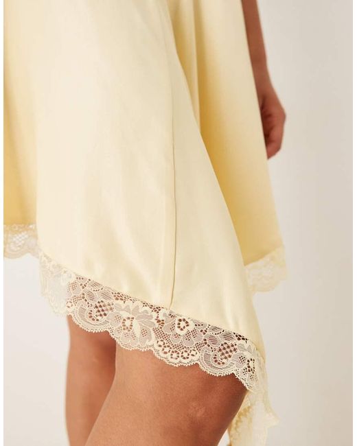 ASOS Natural Satin Asym Hem Lace Trim Mini Dress