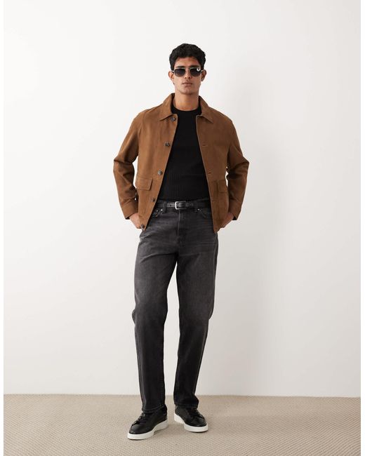 Mango Brown 100% Leather Button Up Jacket for men