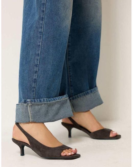 Long Tall Sally Brown Asymmetric Slingback Kitten Heels
