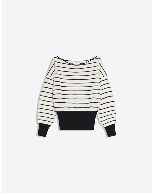 Bershka White Asymmetric Neck Print Jumper