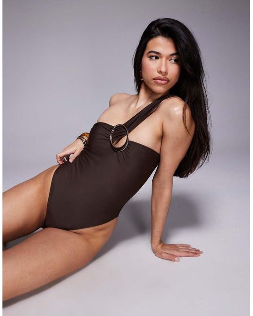 Candypants Gray One Shoulder Swimsuit With Hardware Detail