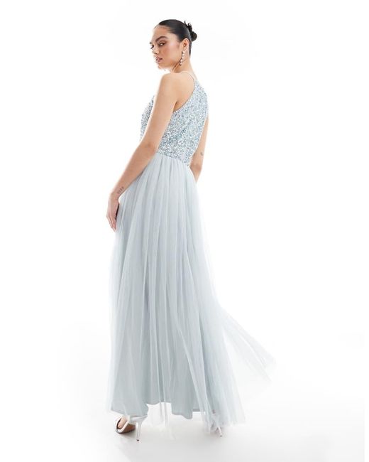 Maya White Embellished Halter Neck Maxi Bridesmaid Dress