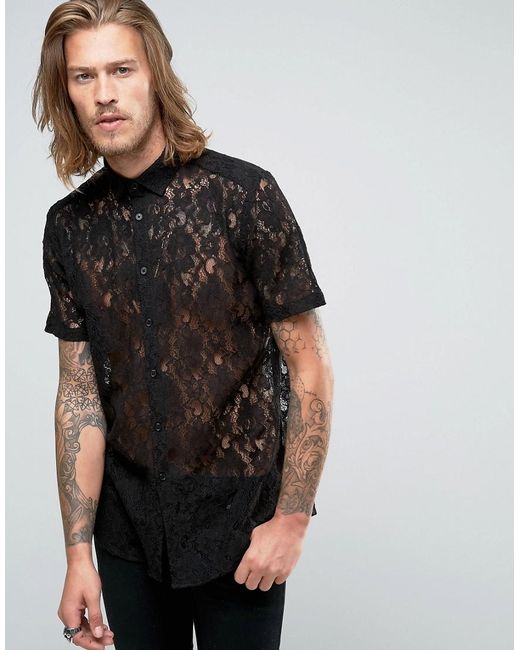 ASOS Regular Fit Lace Shirt In Black for Men
