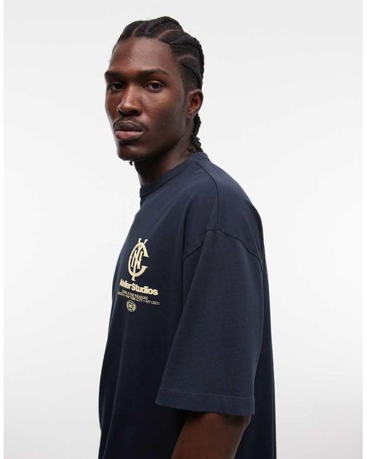 ASOS Blue Boxy Oversized T-Shirt With Text Graphic for men