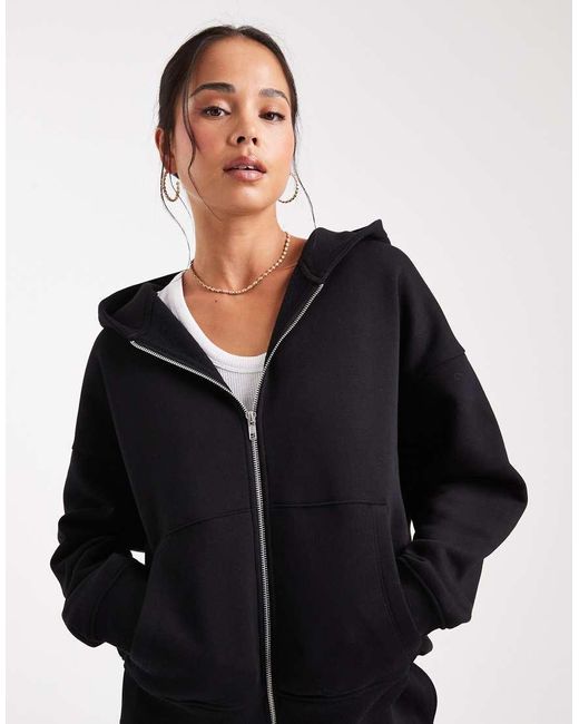 ASOS Black Oversized Zip Up Brushback Hoodie
