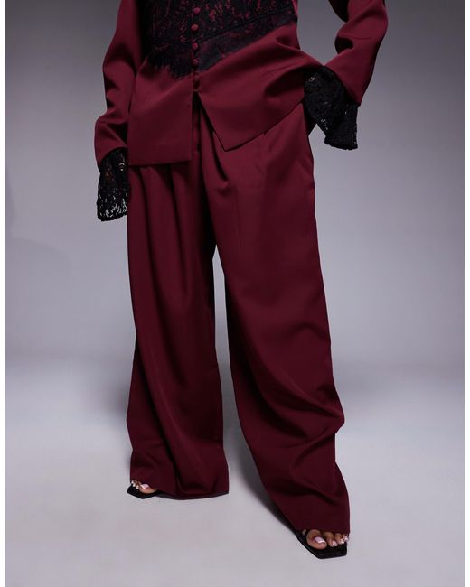 Curve - pantalon large habillé d'ensemble - cerise foncé ASOS en coloris Purple