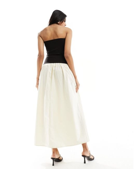 4th & Reckless White Bandeau Contrast Dropped Waist Maxi Dress
