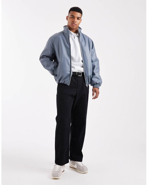 ASOS Blue Faux Leather Funnel Neck Bomber for men