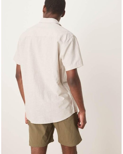 SELECTED Natural Long Sleeve Grandad Collar Linen Blend Shirt for men