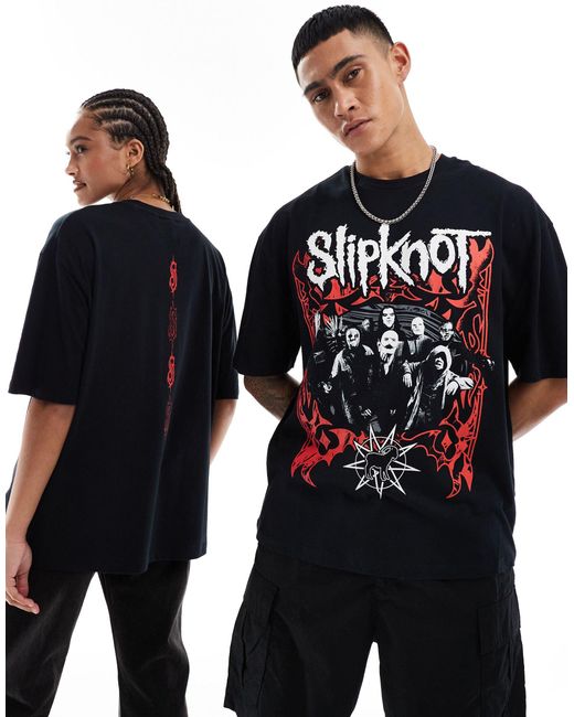 T-shirt oversize unisex nera con stampe "slipknot" di ASOS in Black