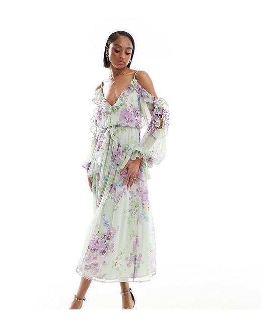 ASOS White Asos Design Tall Ruffle Off Shoulder Midi Dress