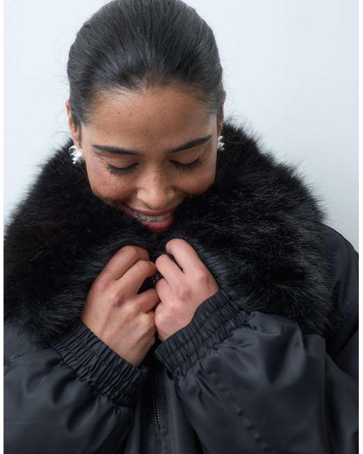 ASOS Blue Ma1 Bomber Jacket With Faux Fur Trim