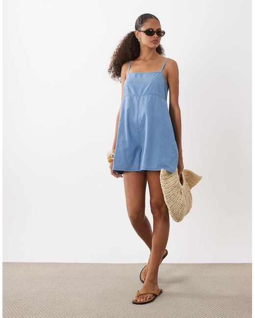 ASOS Blue Soft Denim Playsuit With Cami Straps