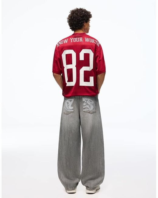 Bershka Gray Embroidered Neobarrel Jeans for men