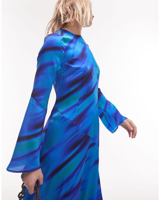 TOPSHOP Blue Long Sleeve Seam Detail Maxi Occasion Dress