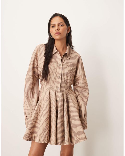 ARRANGE Natural Seamed Mini Shirt Dress With Full Skirt