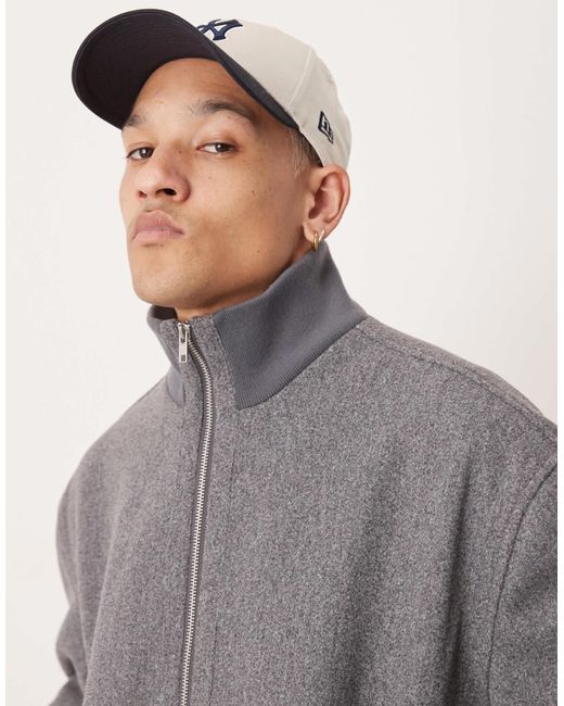 ASOS Gray Wool Look Oversized Bomber Jacket With Funnel Neck for men