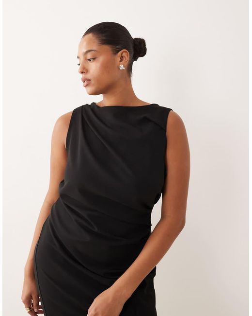 ASOS Black Asos Design Curve Slash Neck Ruched Midi Dress