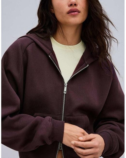 Bershka Brown Zip-up Plush Hooded Jacket
