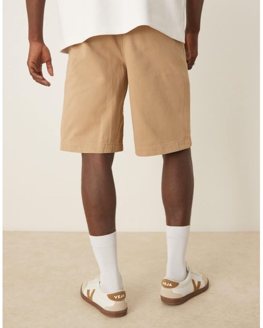ASOS Natural Long Length Pleated Shorts With Double Darts for men